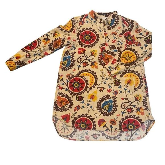 Emery Rose Tan Colorful Floral Boho Bohemian Long Sleeve Tunic Women Size Small - Picture 1 of 12